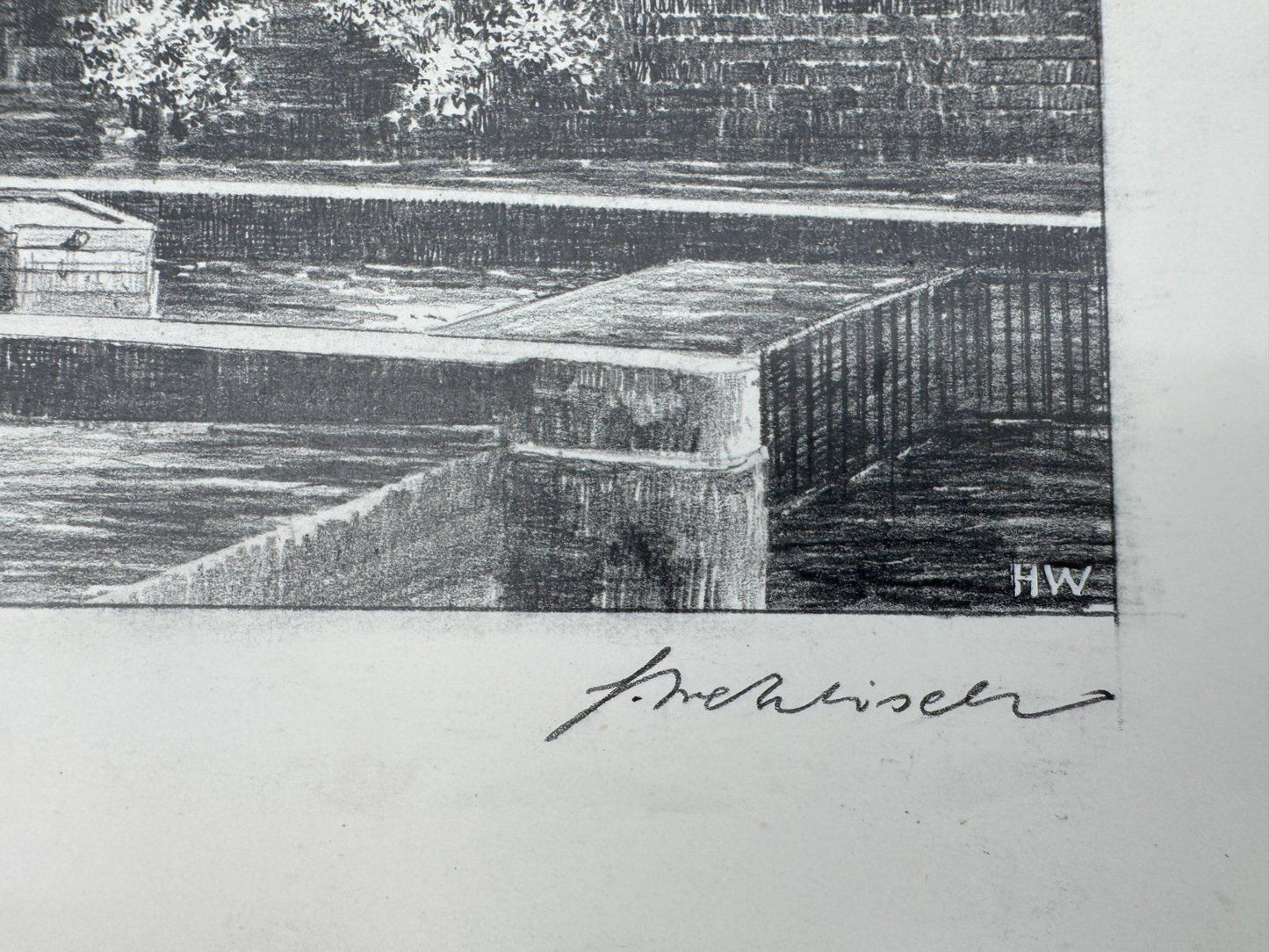* HEINZ WEHLISCH ZEICHNUNG MEININGEN WASSERBURG MÜHLE ANSICHT