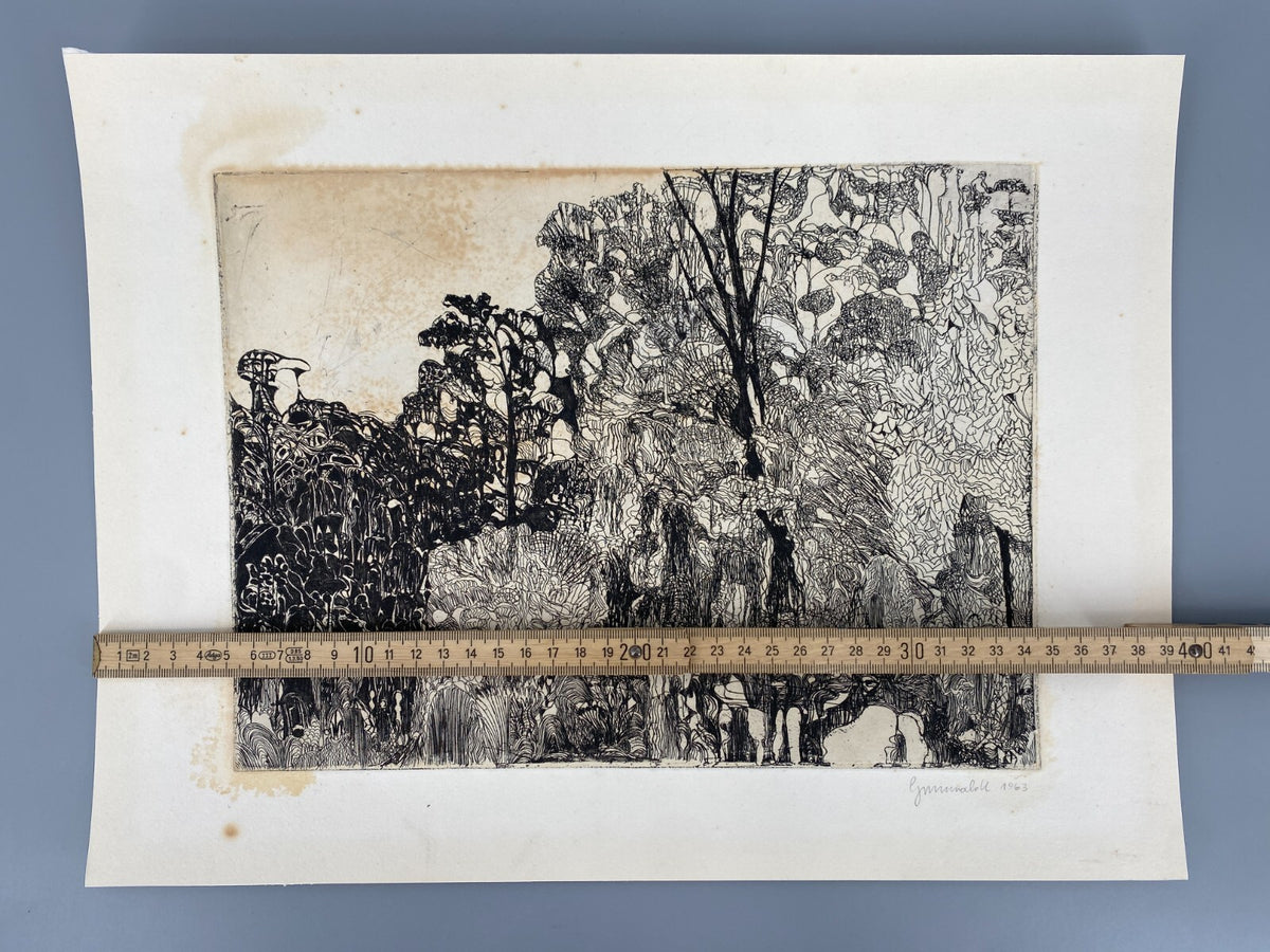 * RADIERUNG HERBERT GRUNWALDT VEGETATION 1963 SIGNIERT SURREALISMUS ORIGINAL