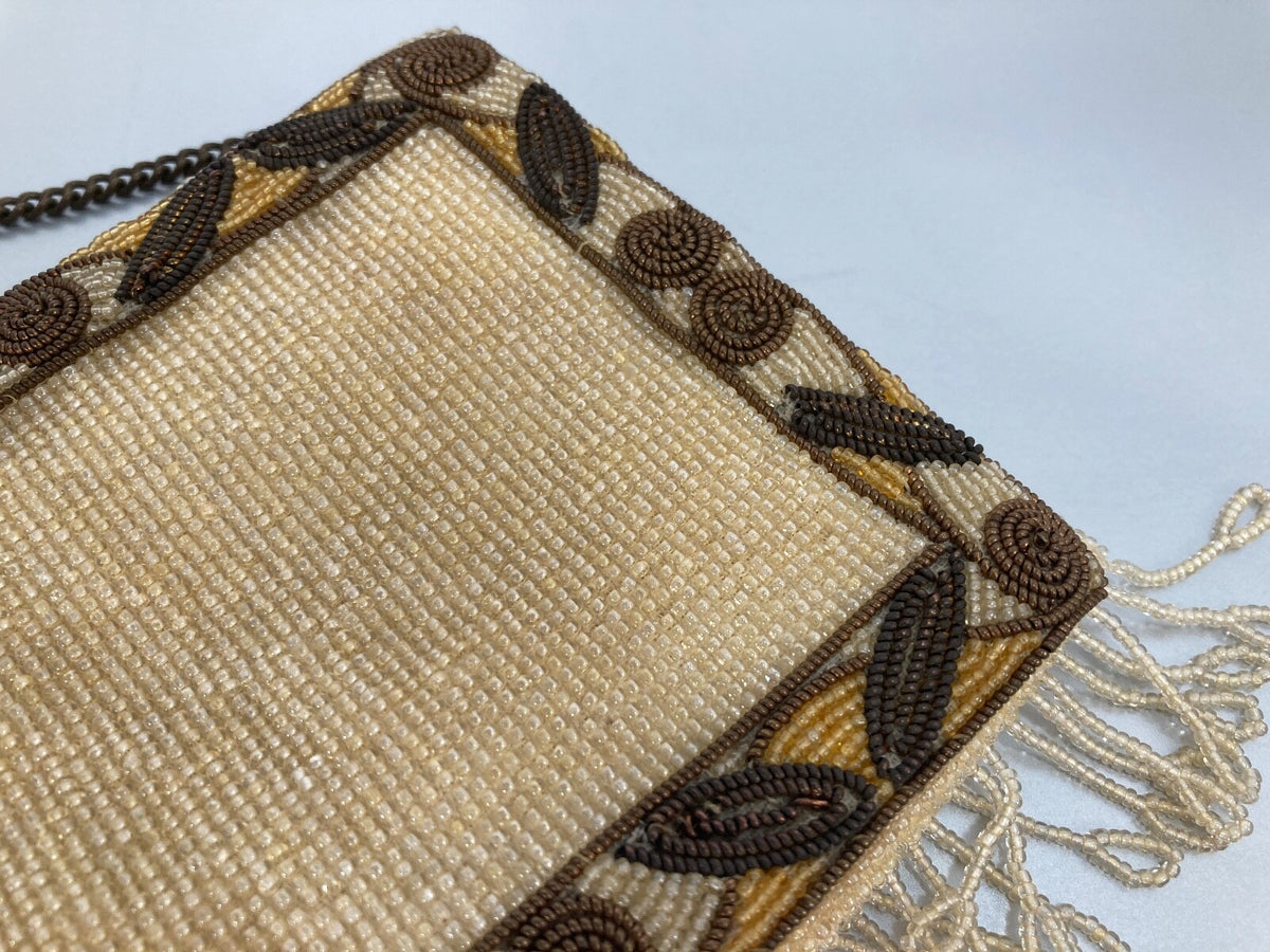 ABENDTASCHE GOLDENE 20er ROCAILLES CREME GOLD HANDARBEIT CLUTCH PERLEN