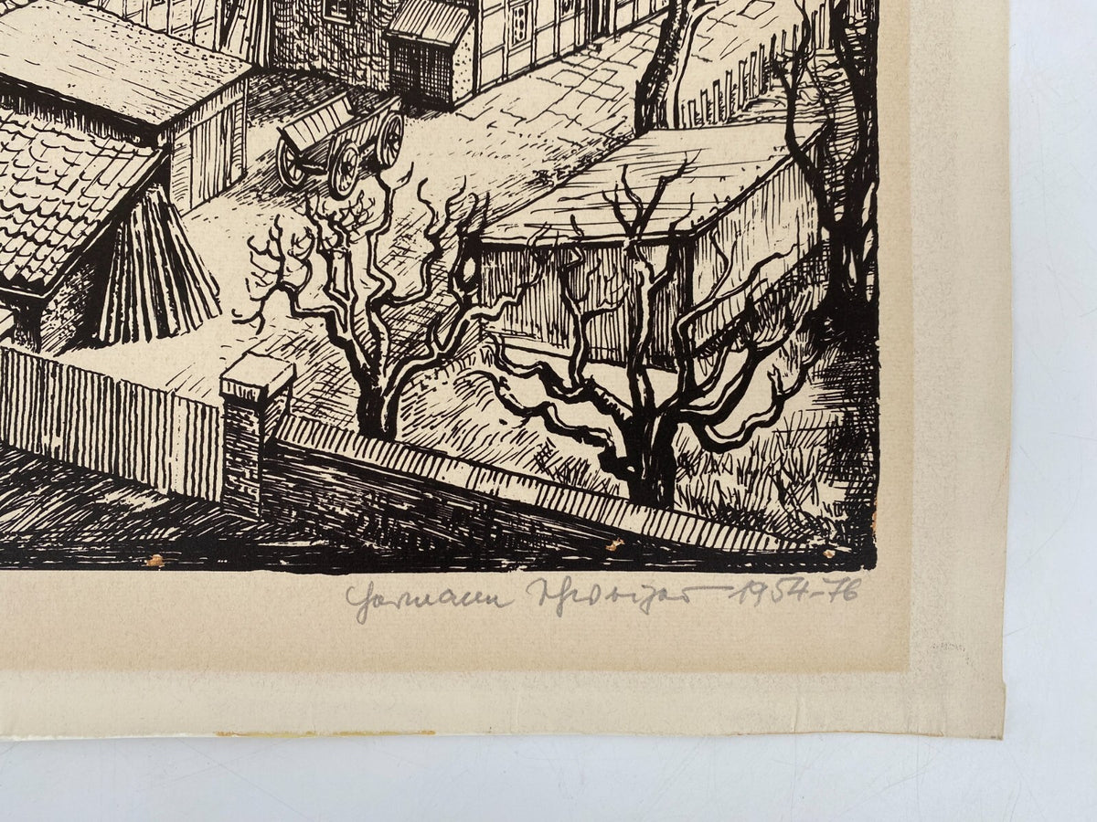 *HERMANN SCHWEIZER GRAFIK SIEBDRUCK STADTANSICHT AHLEN 1954-1976 SIGNIERT ORIGIN