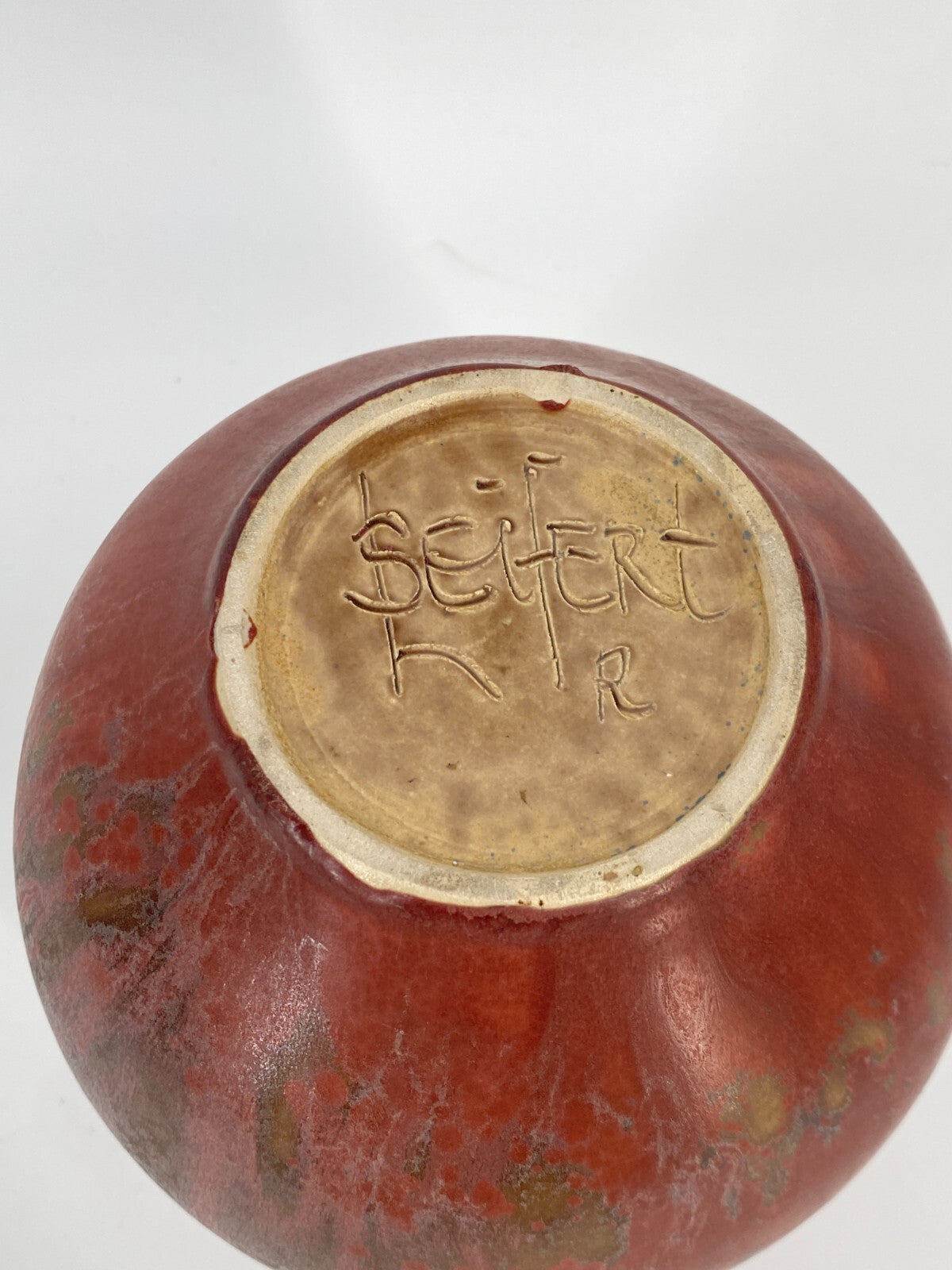 * VASE HORST SEIFERT OVAL KUGEL ROT MID CENTURY SIGNIERT KERAMIK KUNST VINTAGE