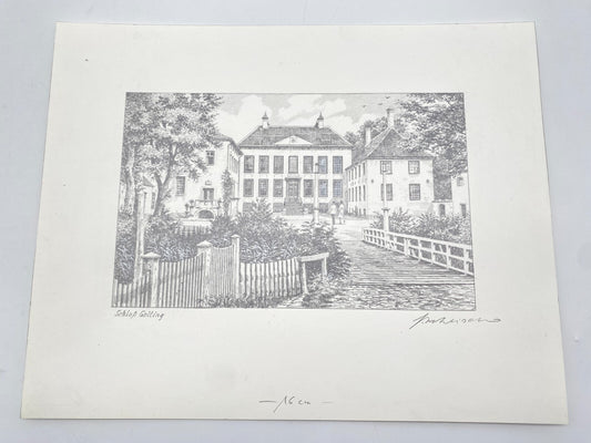 HEINZ WEHLISCH ZEICHNUNG SCHLOSS GELTING ANGELN HANDSIGNIERT