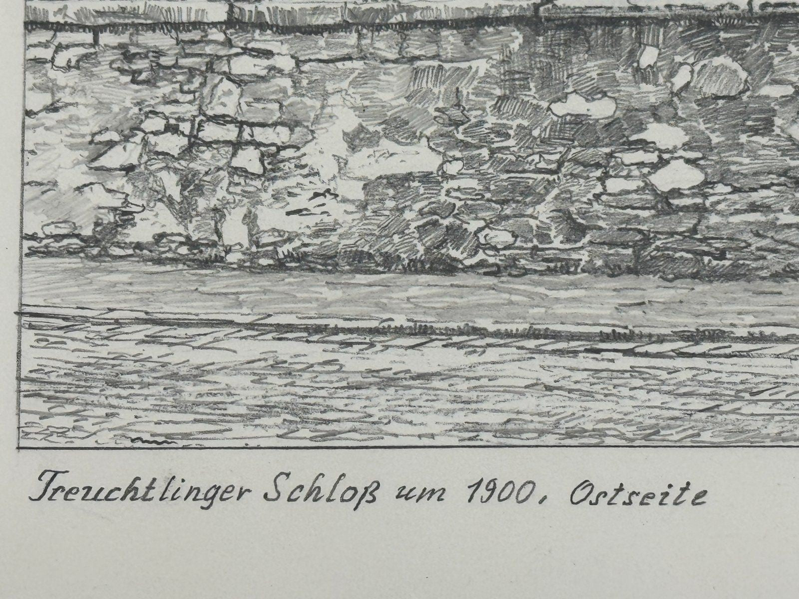 * HEINZ WEHLISCH ZEICHNUNG TREUCHTLINGER SCHLOß ANSICHT 1900 SIGNIERT