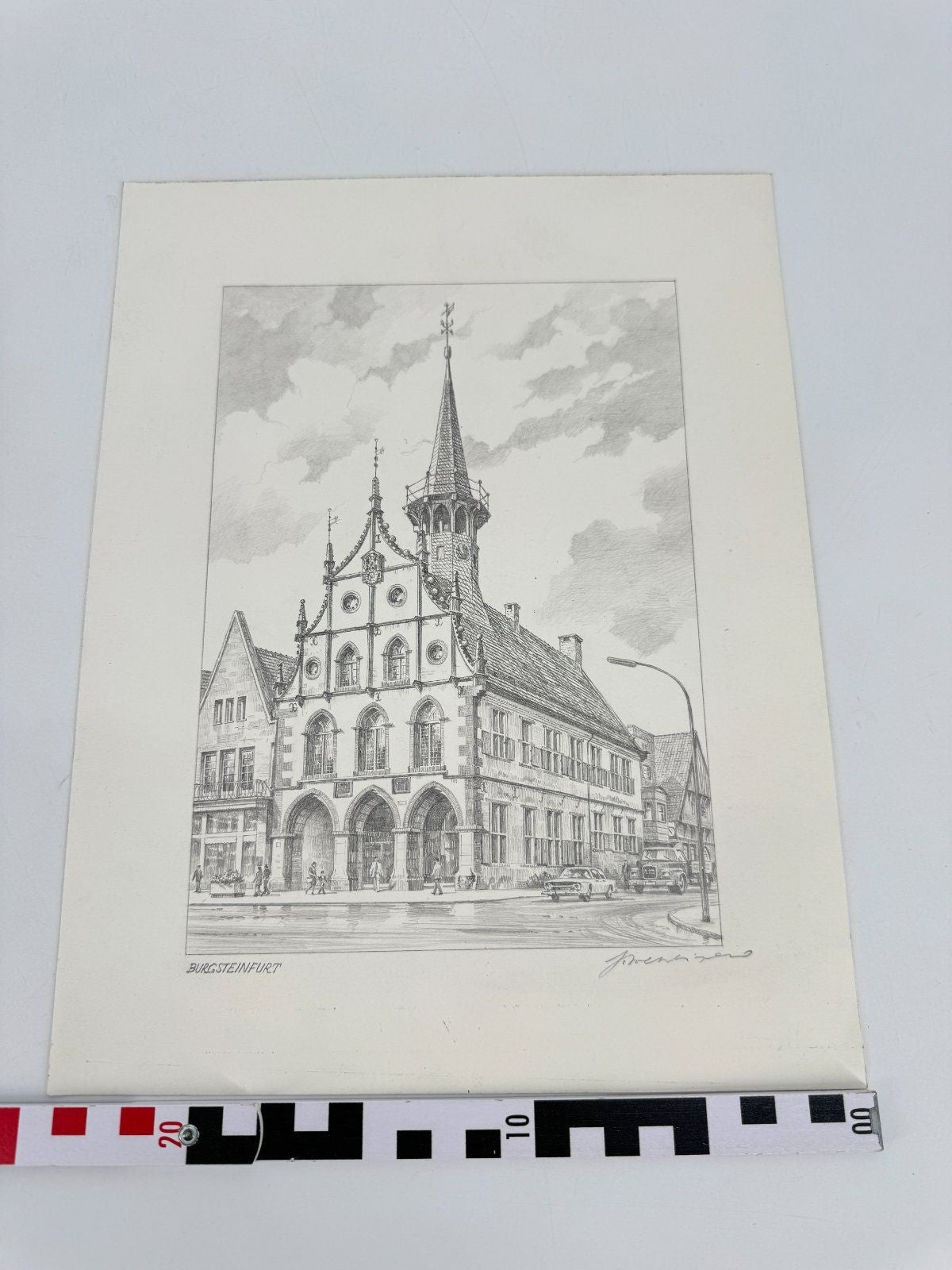 * HEINZ WEHLISCH ZEICHNUNG BURGSTEINFURT ALTES RATHAUS ANSICHT