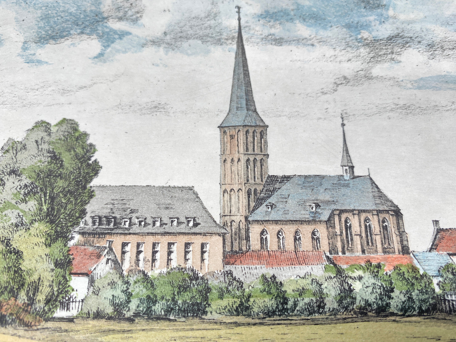 HEINZ WEHLISCH DEUTSCHER KÜNSTLER RADIERUNG DÜLKEN UM 1850 KOLORIERT SIGNIERT