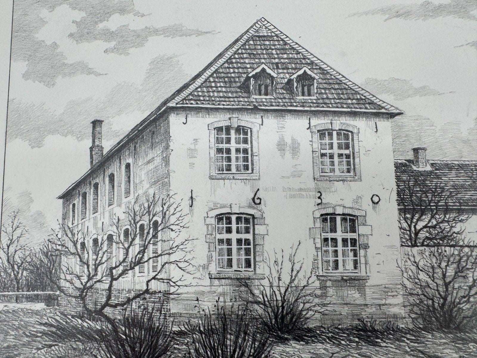 * HEINZ WEHLISCH ZEICHNUNG DORENBURG KREFELD UM 1900 ANSICHT SIGNIERT