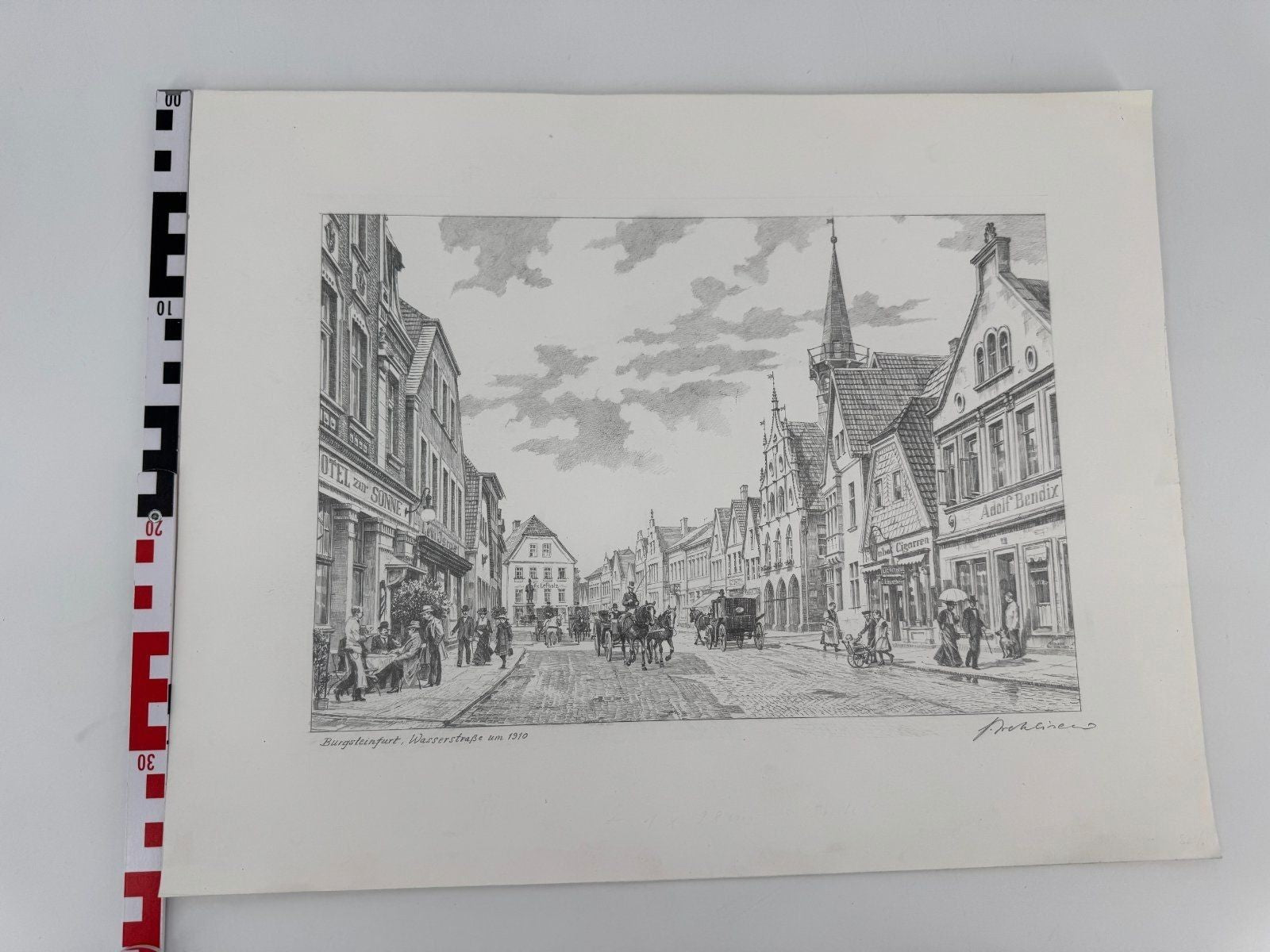 * HEINZ WEHLISCH ZEICHNUNG BURGSTEINFURT WASSERSTRAßE SIGNIERT