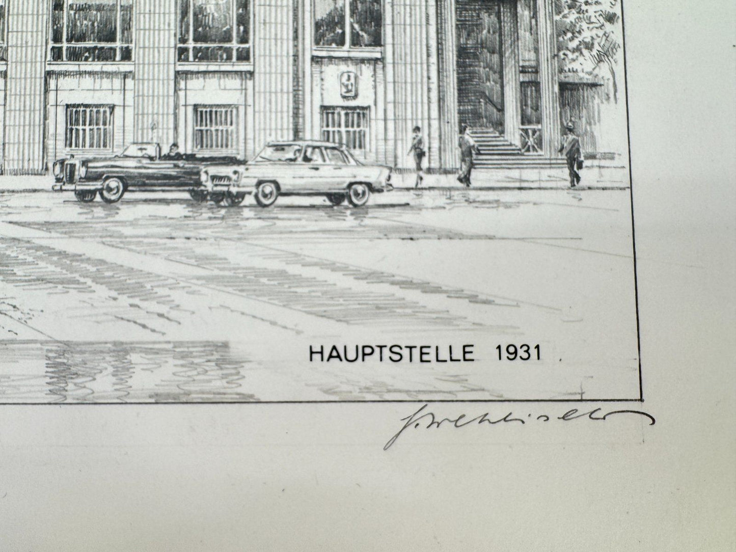 * HEINZ WEHLISCH ZEICHNUNG DETMOLD SPARKASSE ANSICHT SIGNIERT