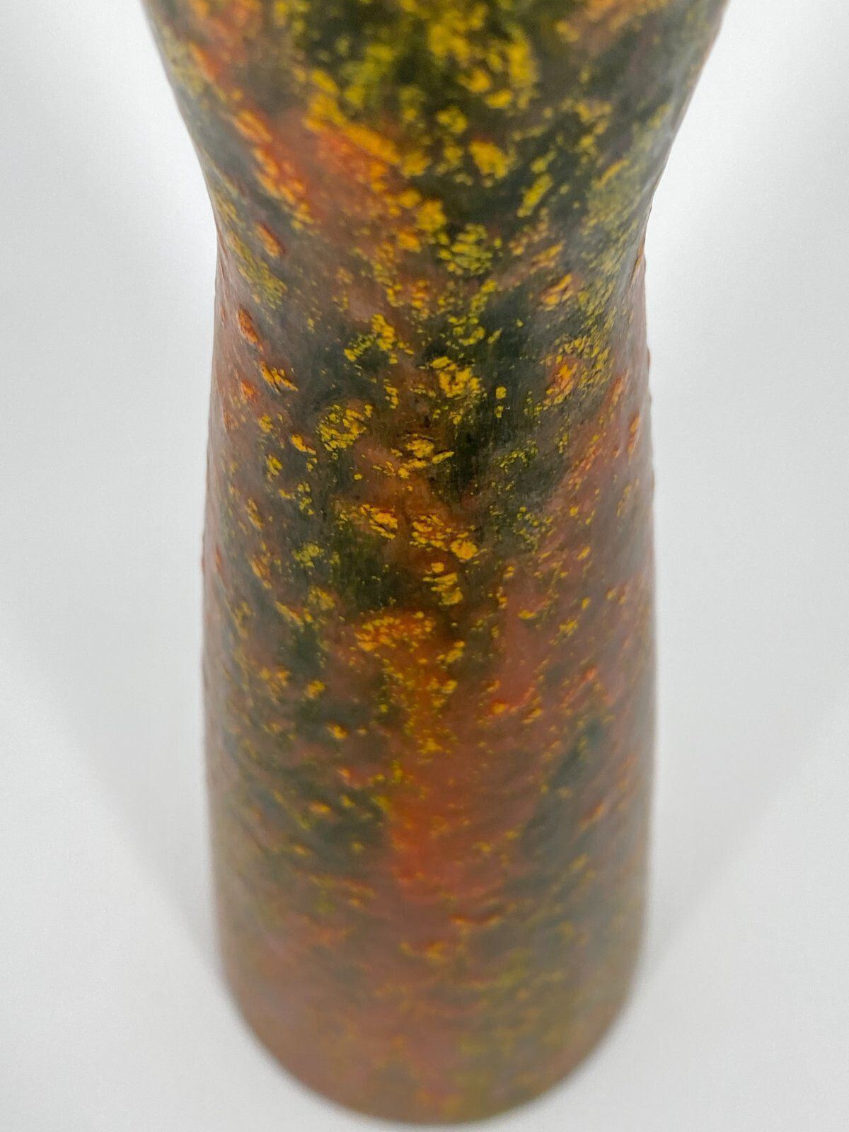 * VASE KERAMIK FAT LAVA GLASUR ROT GRÜN KONKAV VINTAGE