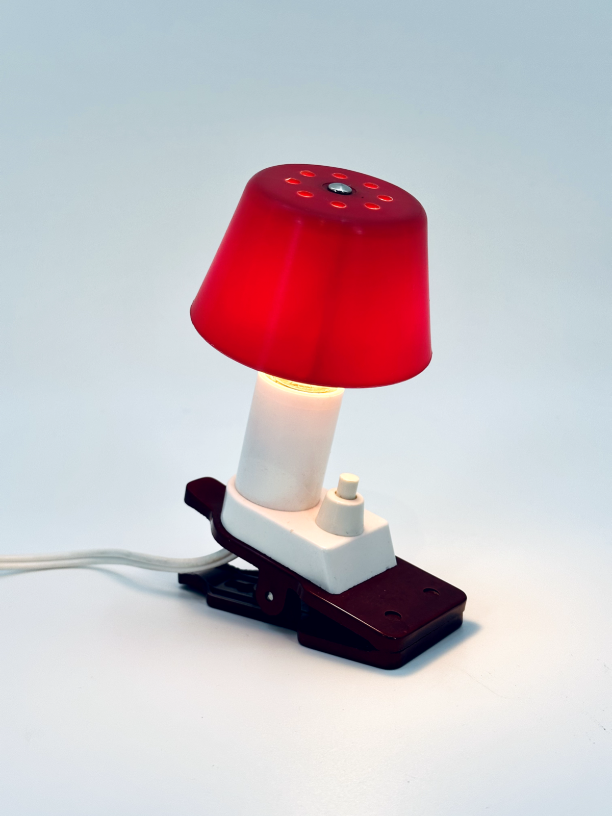 * KLEMMLEUCHTE SCHREIBTISCH LAMPE MUSHROOM ROT 1980er