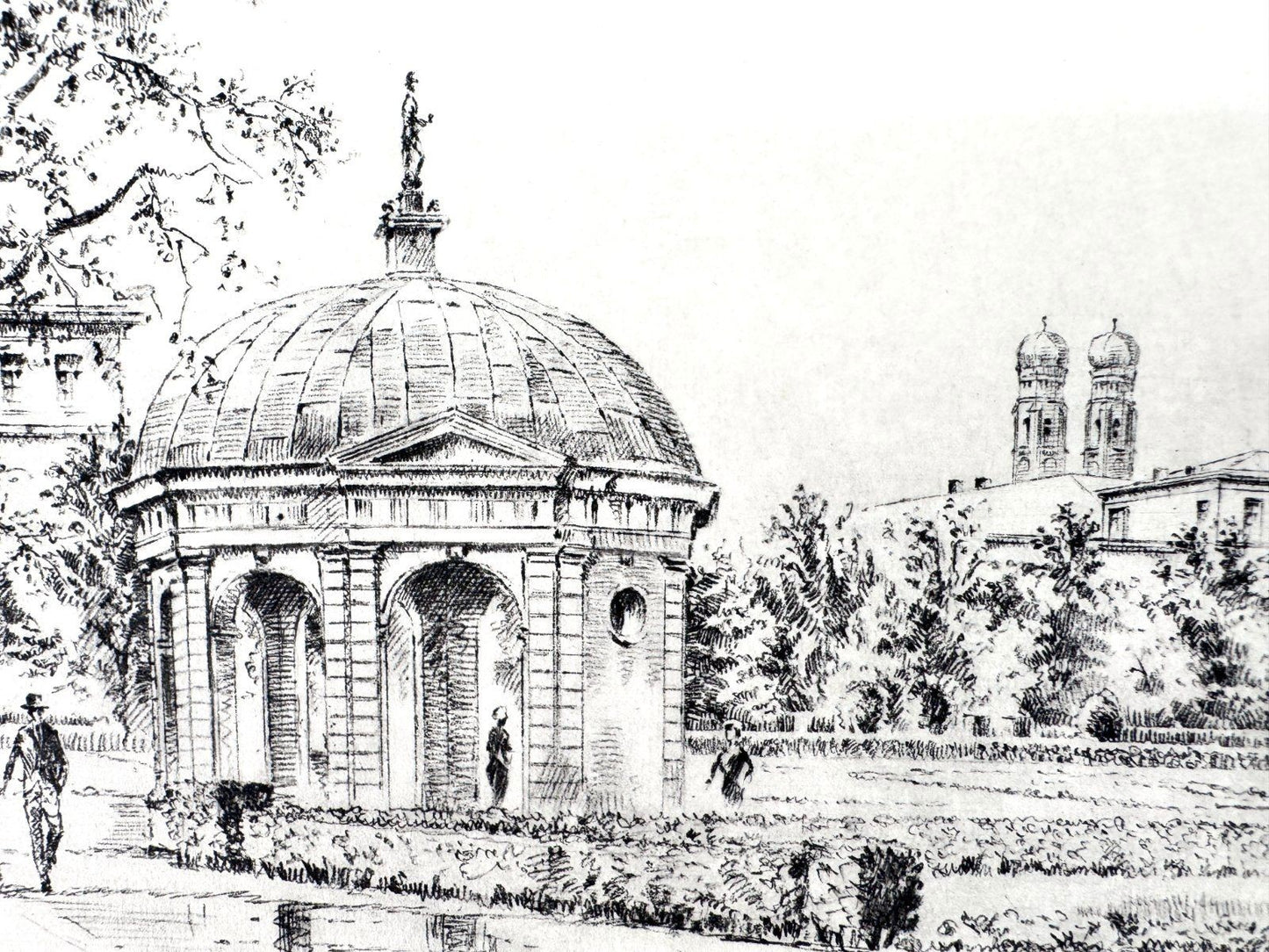 * GRAFIK MÜNCHEN HOFGARTEN DIANATEMPEL THEATINERKIRCHE WEHLISCH