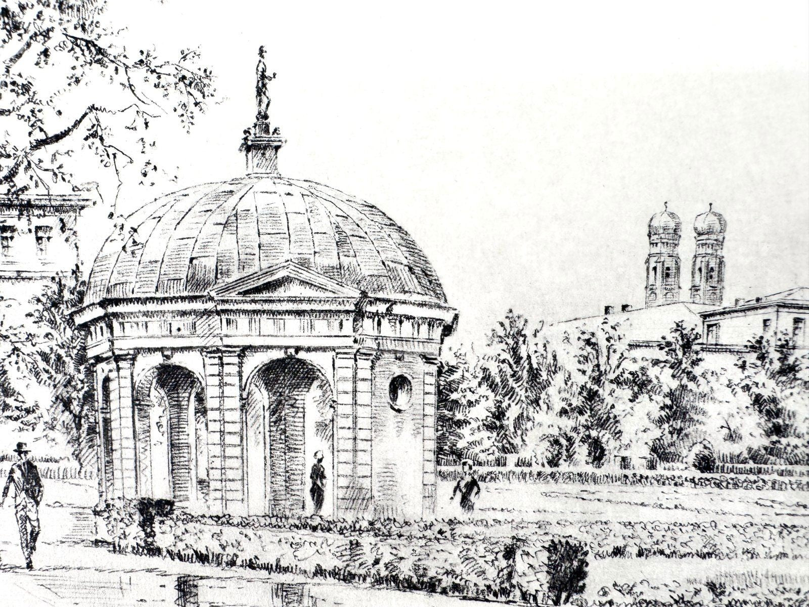 * GRAFIK MÜNCHEN HOFGARTEN DIANATEMPEL THEATINERKIRCHE WEHLISCH