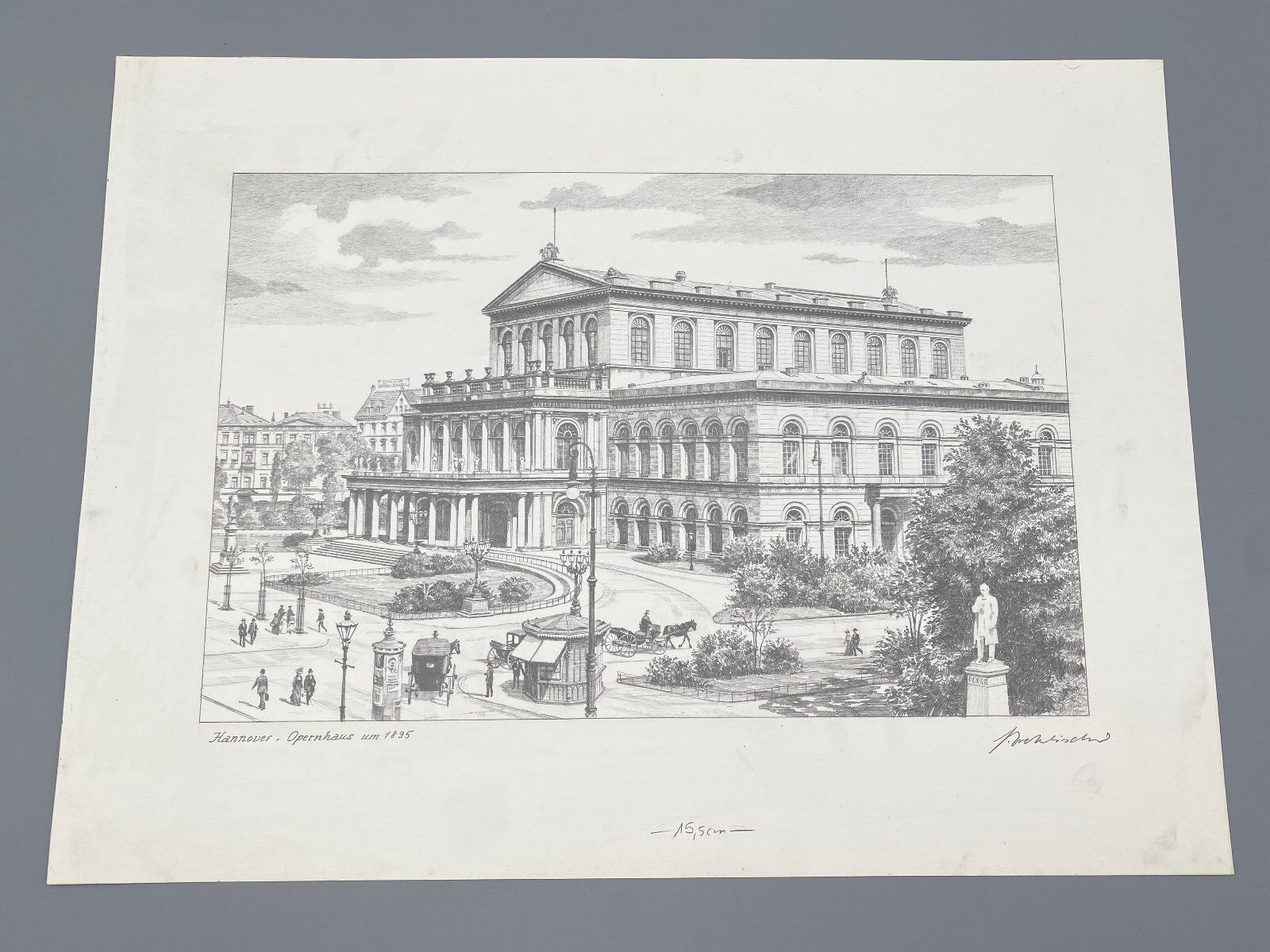 DEUTSCHER KÜNSTLER HEINZ WEHLISCH ZEICHNUNG HANNOVER OPERNHAUS UM 1895 SIGNIERT