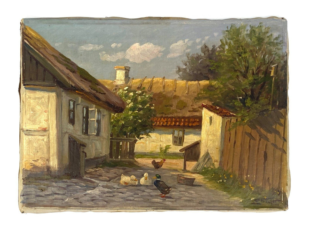*ÖLGEMÄLDE EDMUND FISCHER BAUERNHOF HOFANSICHT DÖRFLICHES IDYLL