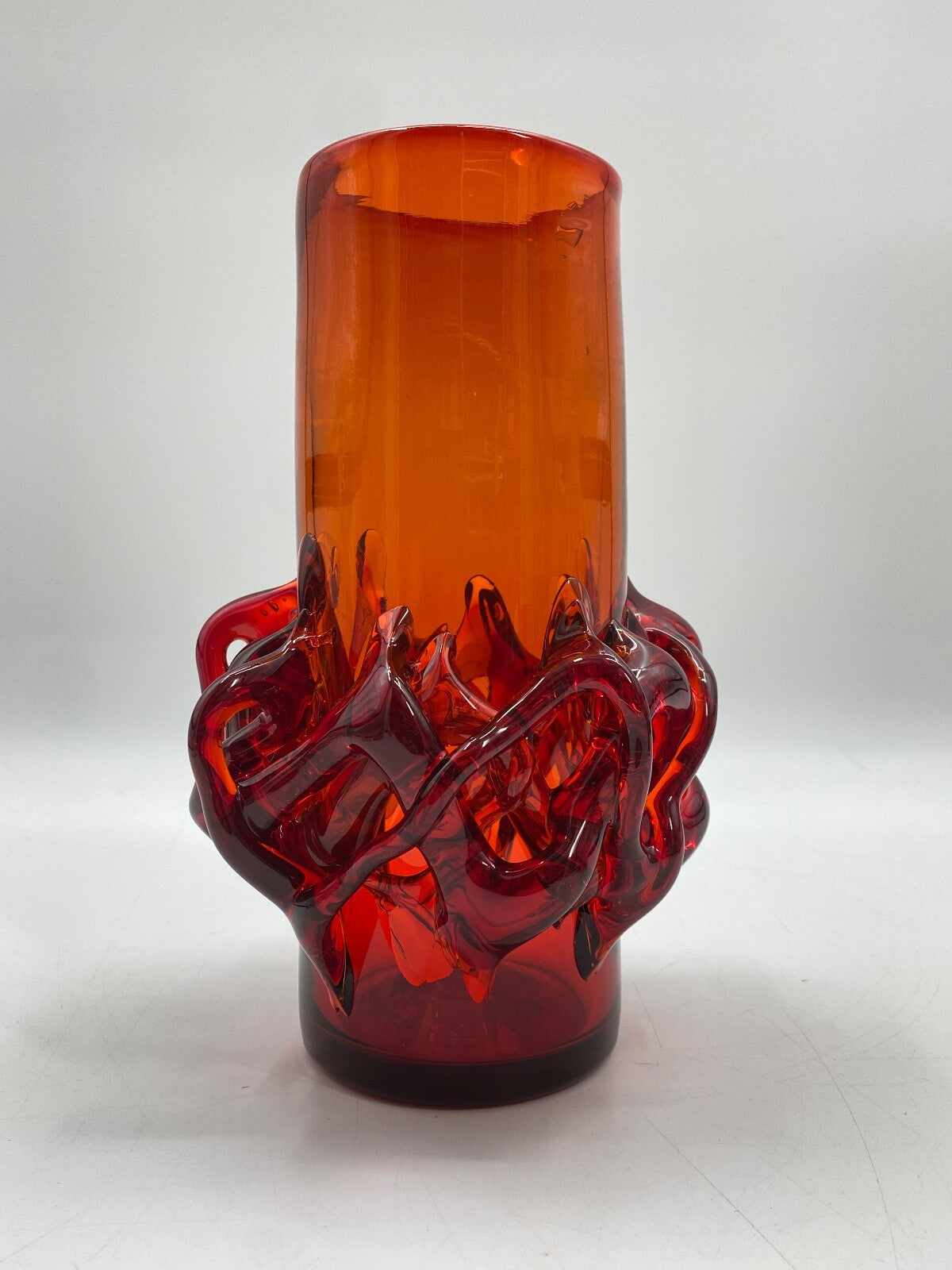 * VASE GLASVASE ROT JERZY SLUCZAN ORKUSZ KRAKAU GLASWAREN HANDARBEIT 70 VINTAGE