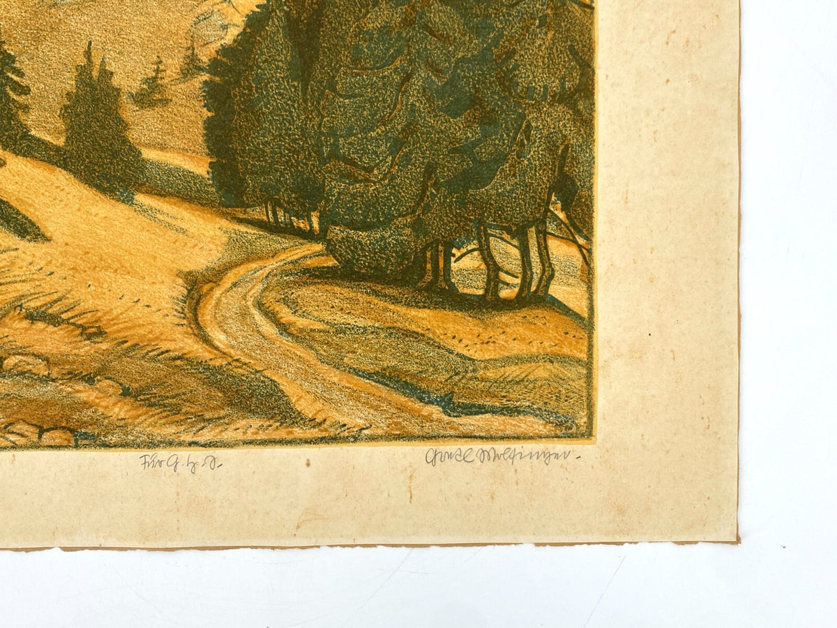 * GRAFIK LITHOGRAFIE GRETE MARGRET WOLFINGER NADELWALD FORSTWEG NADELBAUM 1923