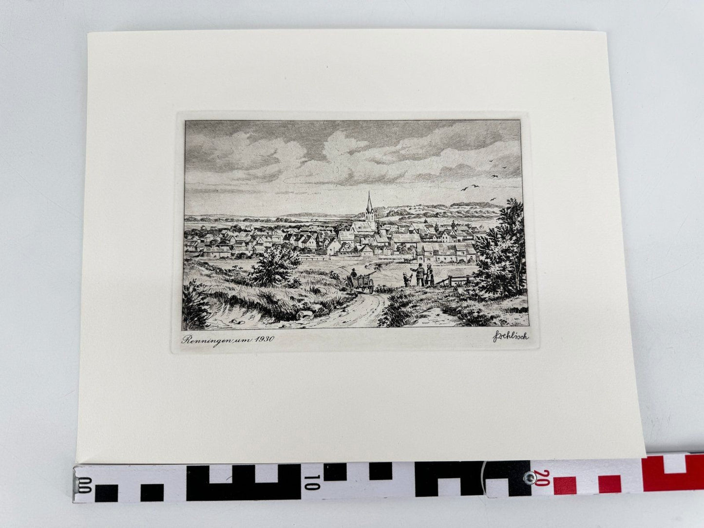 * HEINZ WEHLISCH ORIGINAL RADIERUNG RENNINGEN UM 1930 ANSICHT