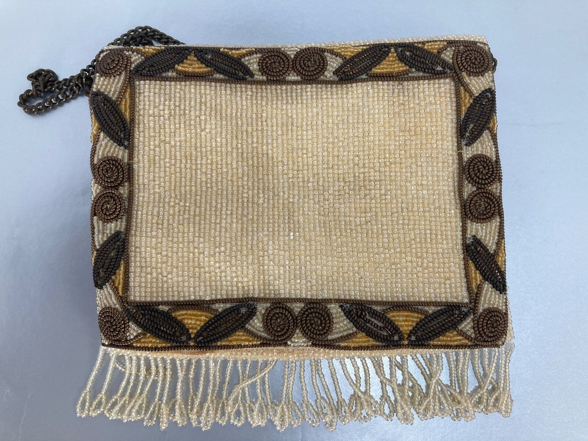 ABENDTASCHE GOLDENE 20er ROCAILLES CREME GOLD HANDARBEIT CLUTCH PERLEN