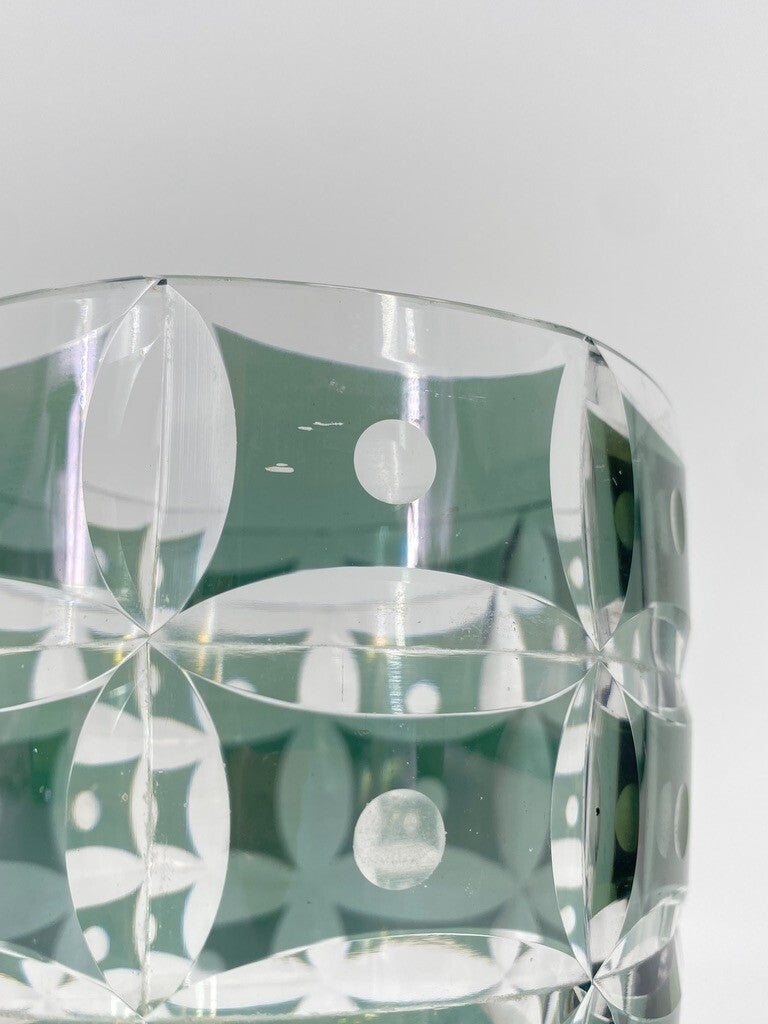 * VASE BÖHMISCHES GLAS ART DECO TOPF TÜRKIS BLAU GRÜN GESCHLIFFEN PUNKTE