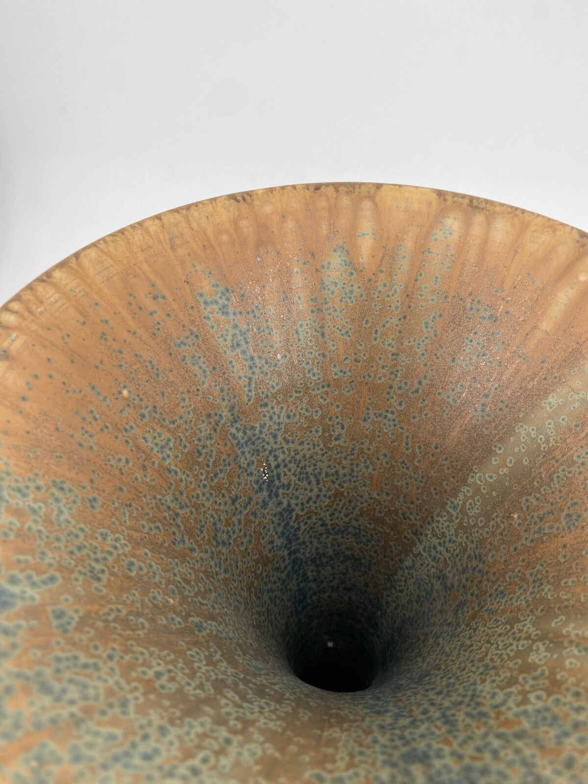 * STUDIO KERAMIK HELMUT SCHWABE VASE BLAU BRAUN KONKAV 30 CM VINTAGE