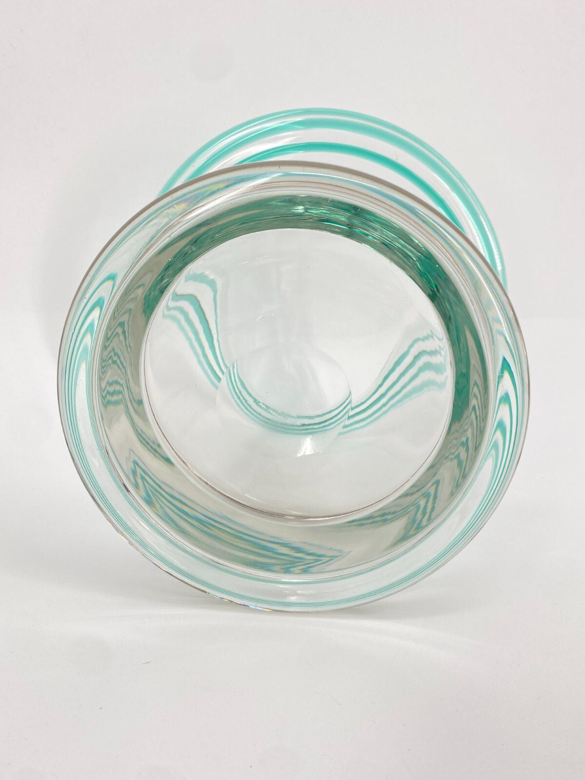 * SEKTKÜHLER VASE SCHALE GLAS HANDGEMACHT SPIRALE TÜRKIS ZYLINDER VINTAGE MUND