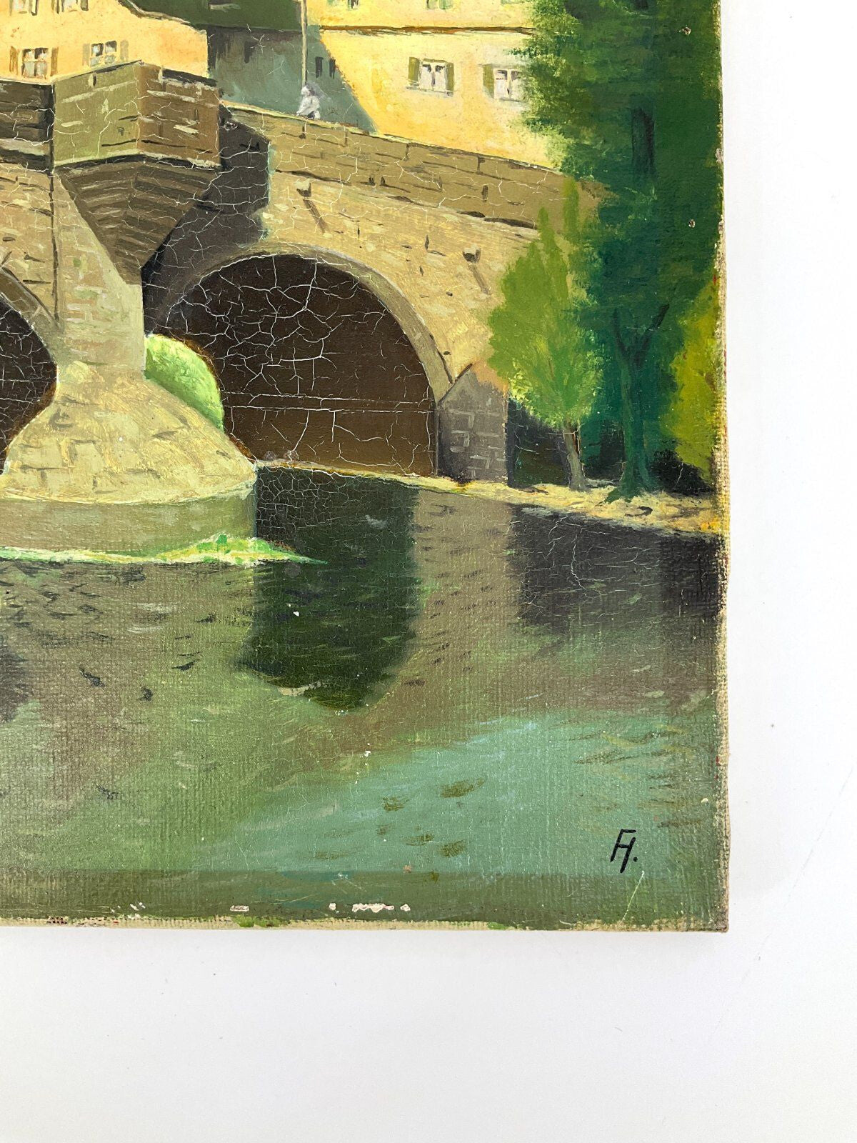 *ÖLGEMÄLDE BESIGHEIM STADTBILD ENZBRÜCKE LUDWIG MÖßLER ENZ RATHAU