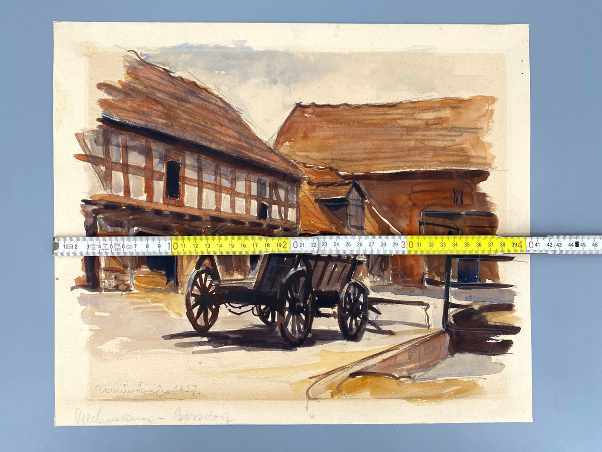 *GEMÄLDE ERWIN Z BAUERNHOF HEUWAGEN OBERSDORF 1937 SIGNIERT MALEREI VINTAGE