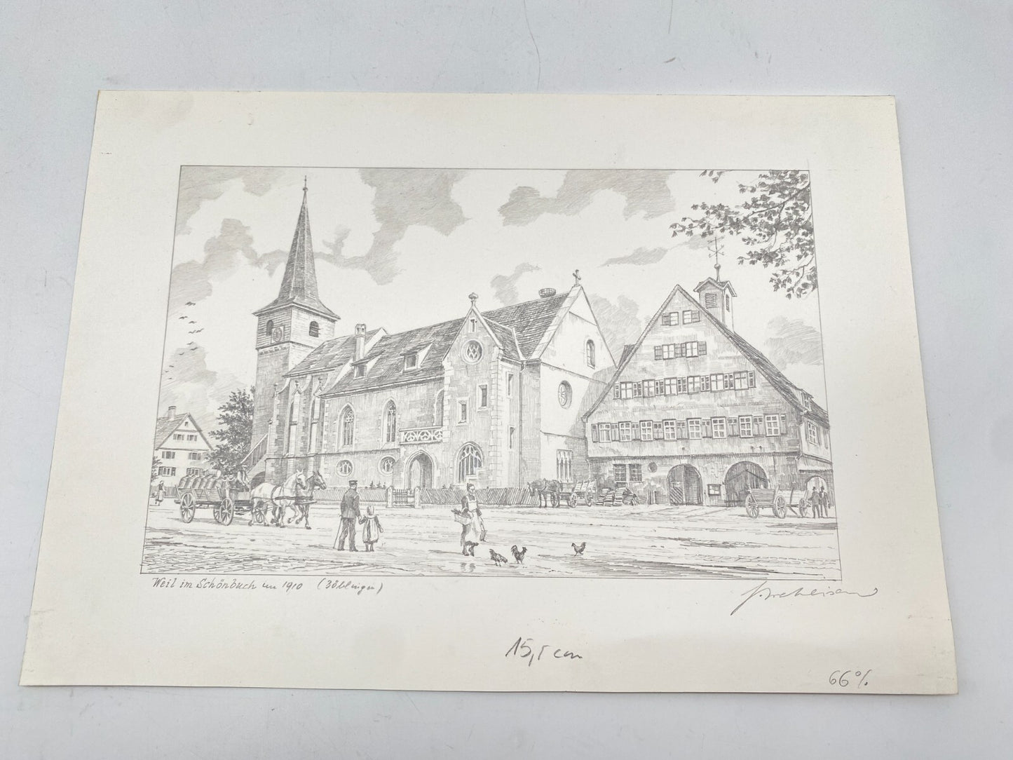 DEUTSCHER KÜNSTLER HEINZ WEHLISCH ZEICHNUNG WEIL IM SCHÖNBUCH  UM 1910 SIGNIERT