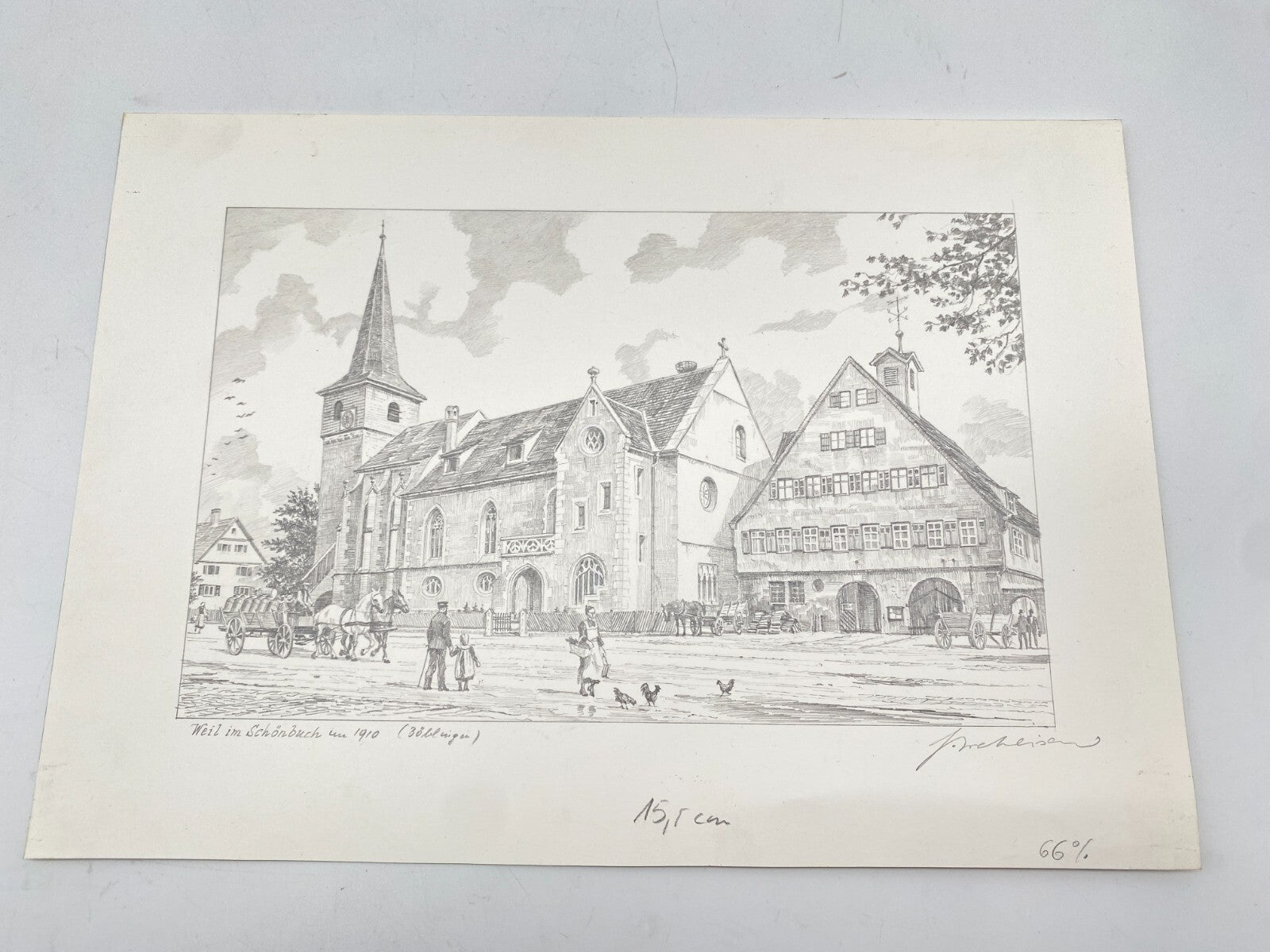 DEUTSCHER KÜNSTLER HEINZ WEHLISCH ZEICHNUNG WEIL IM SCHÖNBUCH  UM 1910 SIGNIERT