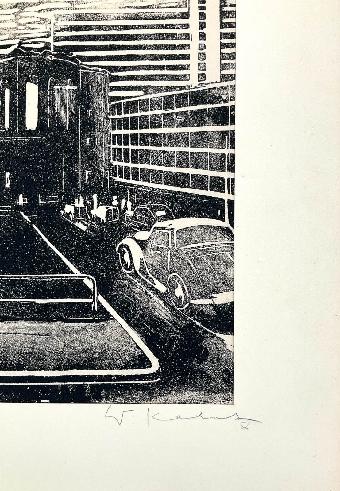 *LINOLSCHNITT WALTER KALOT BERLIN BREITSCHEIDPLATZ ZOO 1956 ORIGINAL EXPRESSIONI