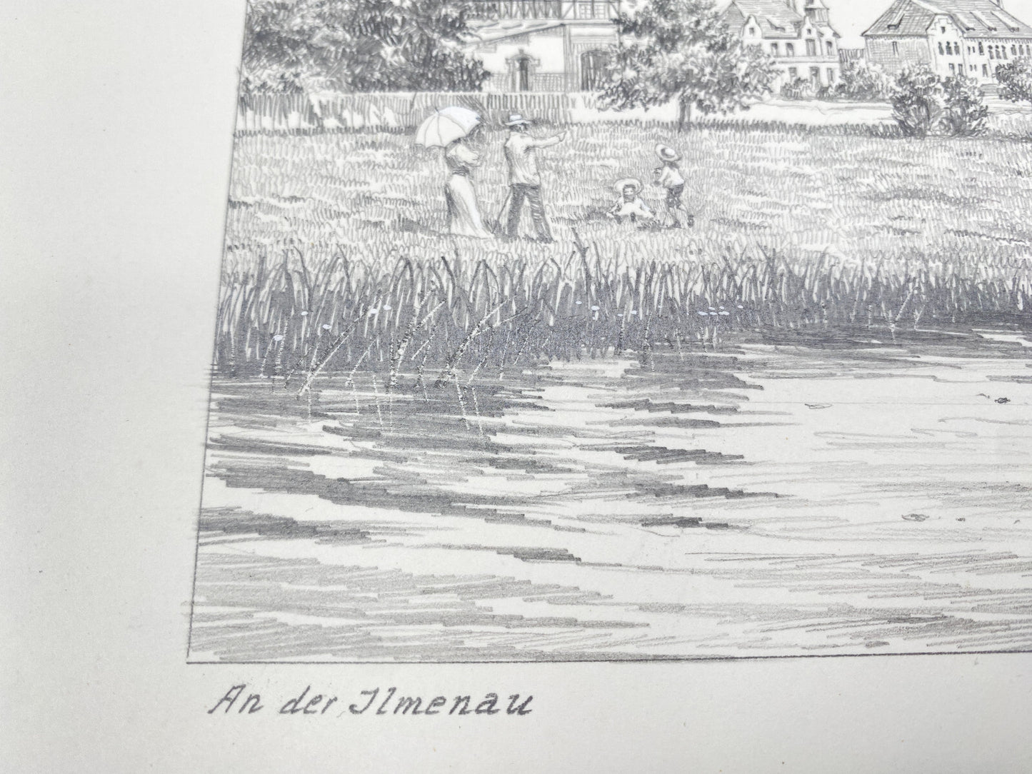 DEUTSCHER KÜNSTLER HEINZ WEHLISCH ZEICHNUNG AN DER ILMENAU HANDSIGNIERT
