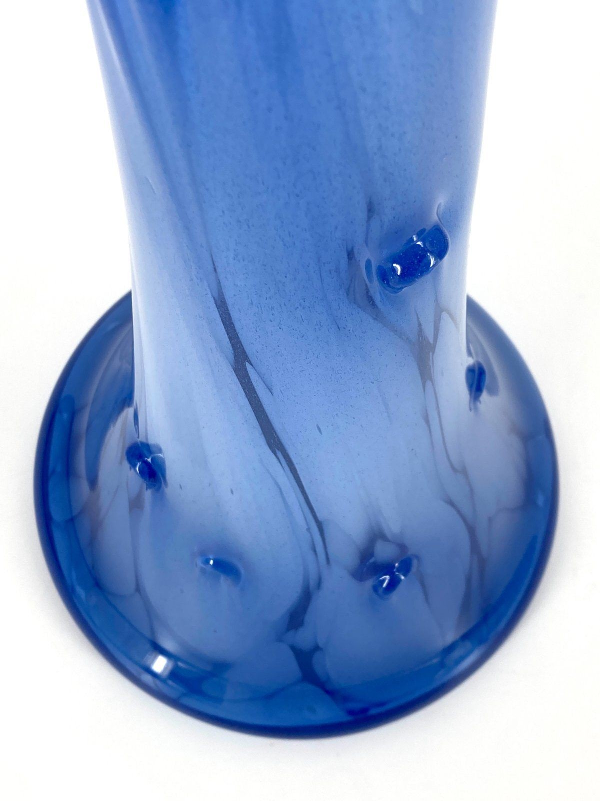 * GROßE BLAUE GLASVASE MUNDGEBLASEN J. BENCAL POLEN VINTAGE BLAU HANDARBEIT