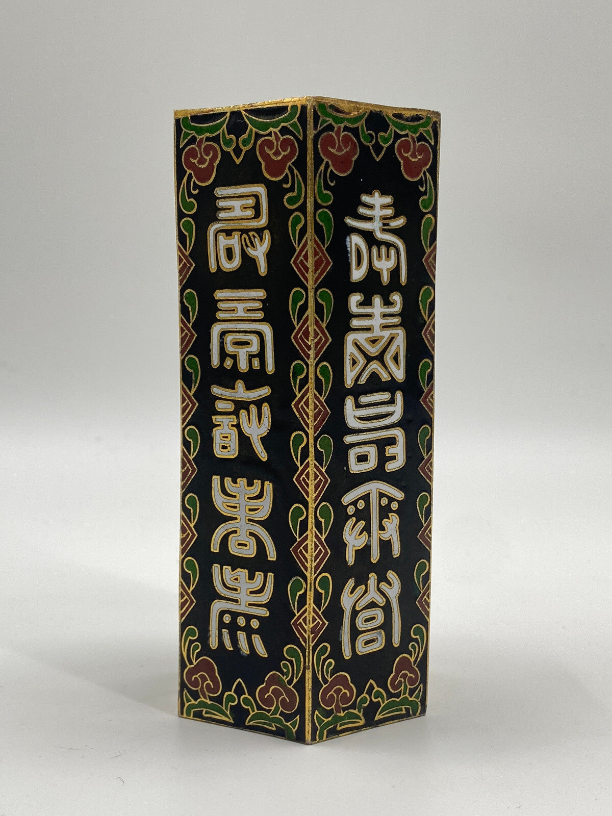 * CHINESISCHE VASE CLOISONNE EMAILLE CHINA ACHTECKIG HEXAGON SCHWARZ BLUME