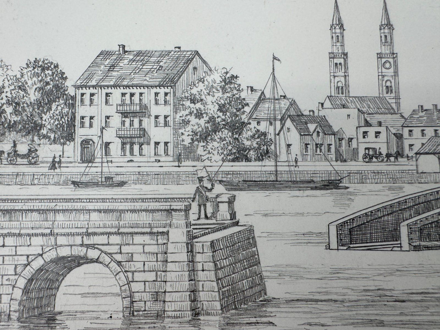 * HEINZ WEHLISCH ZEICHNUNG LUDWIGSHAFEN UM 1865 ANSICHT SIGNIERT