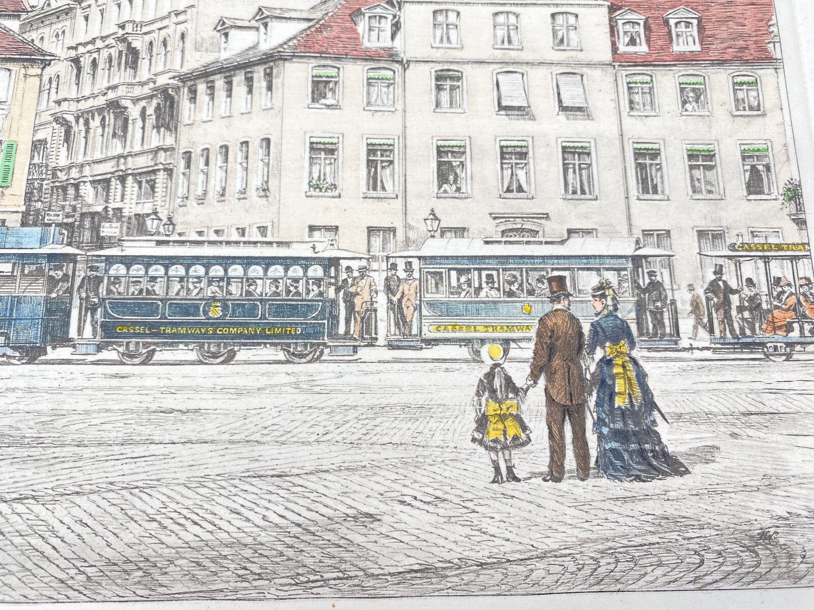 HEINZ WEHLISCH DER KÖNIGSPLATZ IN KASSEL UM 1877 ORIGINAL RADIERUNG KOLORIERT