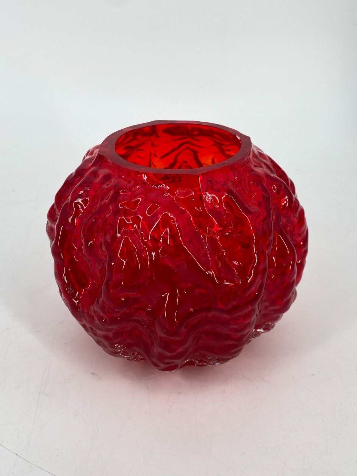 * VASE INGRID GLAS KUGEL KUGELVASE 60ER EISGLAS ROT VINTAGE