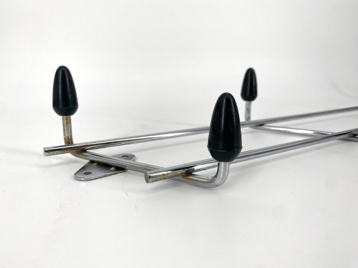 *GARDEROBE HAKENLEISTE 8 HAKEN VERCHROMT SCHWARZ MID CENTURY VINTAGE