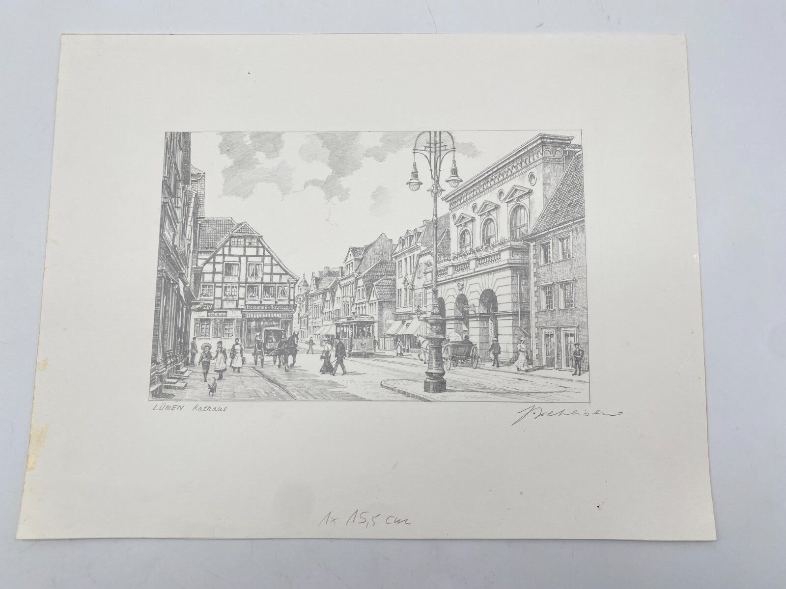 HEINZ WEHLISCH ZEICHNUNG LÜNEN RATHAUS UM 1890 HANDSIGNIERT