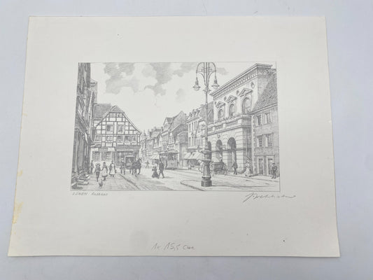 HEINZ WEHLISCH ZEICHNUNG LÜNEN RATHAUS UM 1890 HANDSIGNIERT