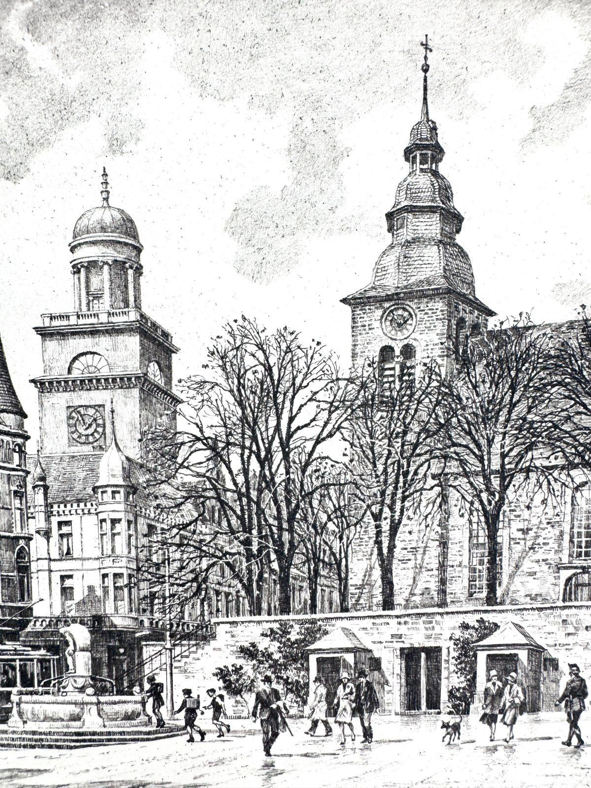 * GRAFIK DRUCKGRAFIK WITTEN KORNMARKT ANSICHT 50ER NRW WEHLISCH