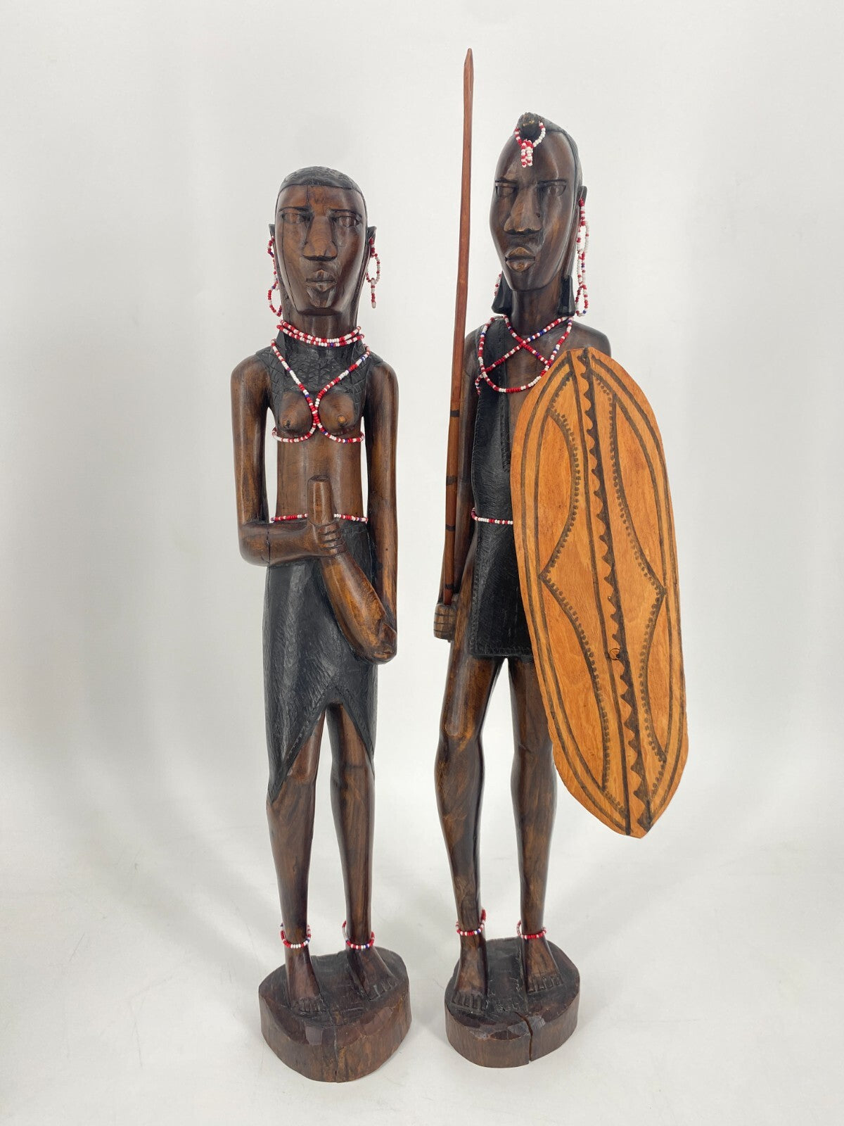 * 2 STK HOLZ FIGUREN MASSAI KENIA AFRIKA MANN FRAU STATUETTE SKULPTUR VINTAGE