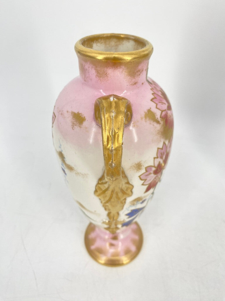 * 2 x VASE PRUNKVASE HENKELVASE BONN FRANZ ANTON MEHLEM PORZELLAN GOLD FLORAL