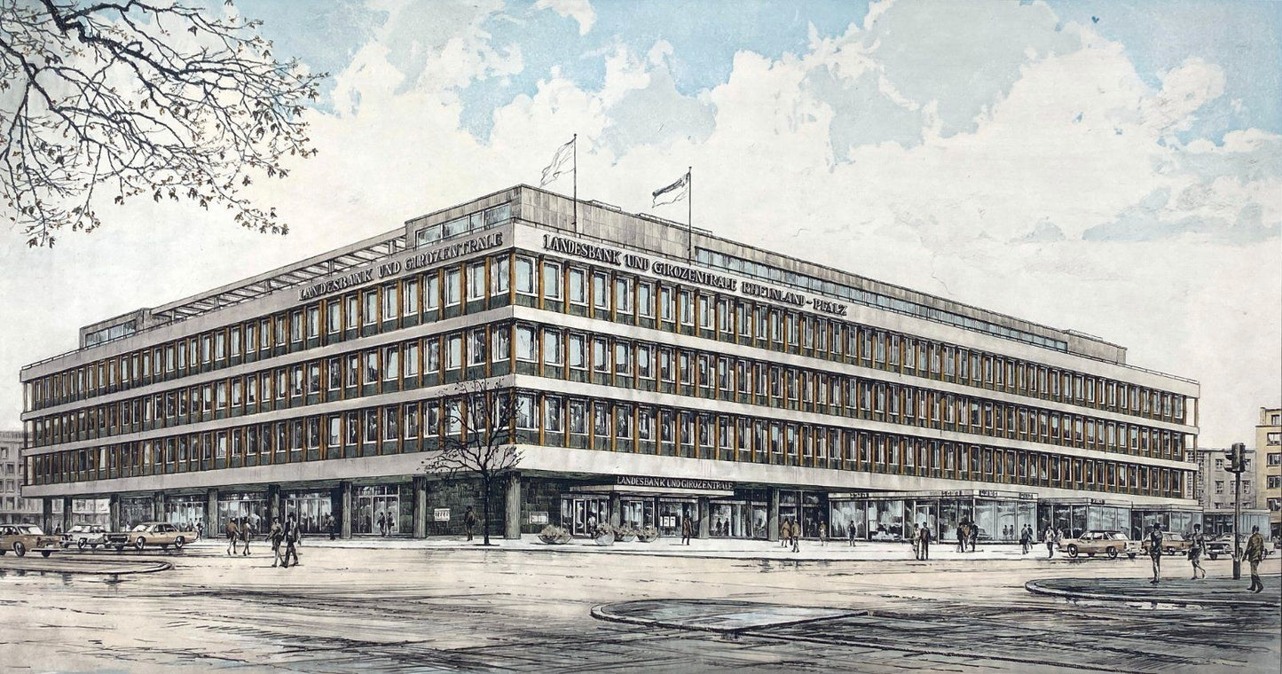 *1v2 GRAFIK HEINZ WEHLISCH LANDESBANK MAINZ VINTAGE OFFSET-LITHO
