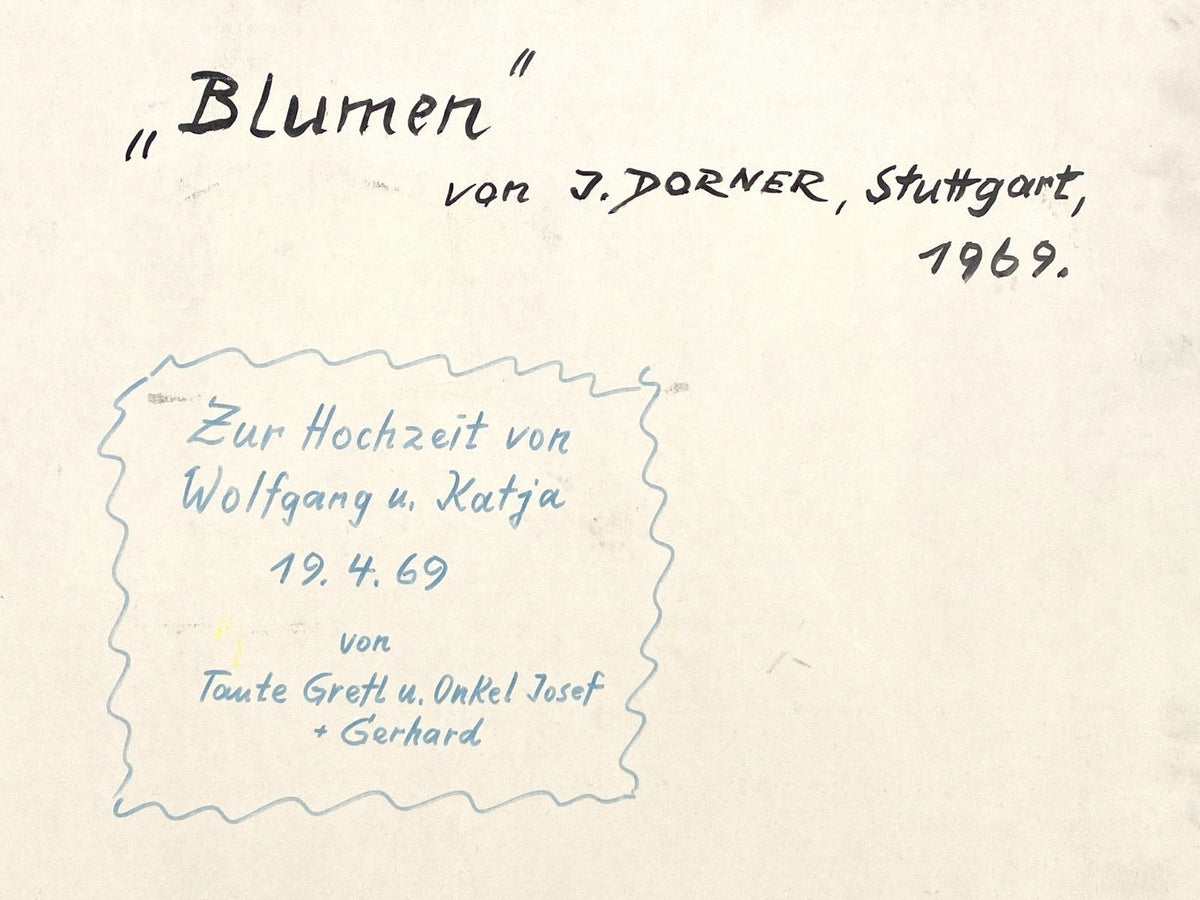 *ÖLGEMÄLDE JOSEF DORNER BLUMEN MALVEN BLÜTEN 1969 STUTTGART SIGN