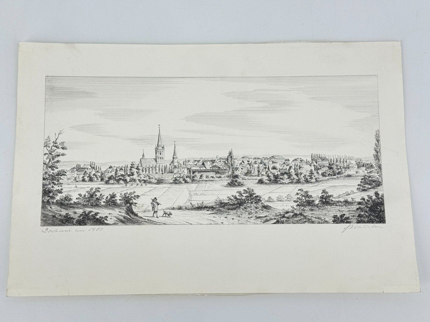 * HEINZ WEHLISCH ZEICHNUNG BOCHUM UM 1780 ANSICHT SIGNIERT