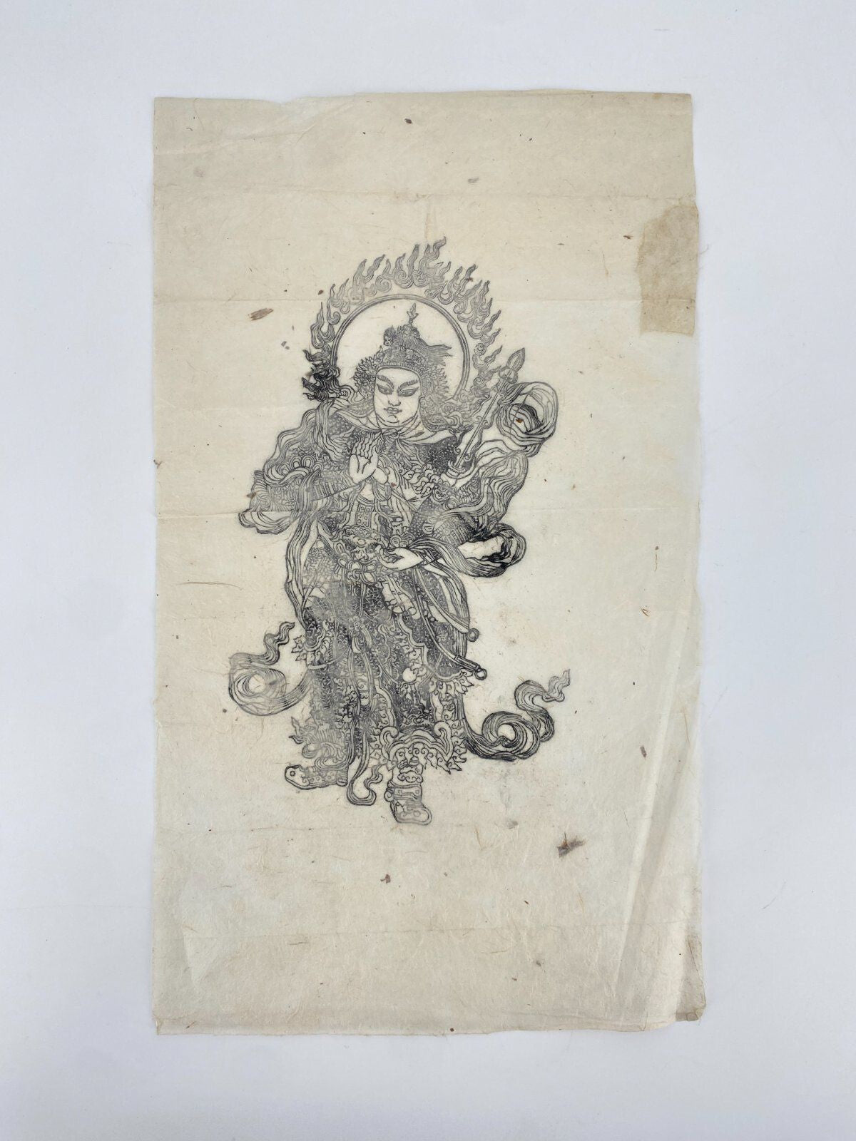 * HOLZSCHNITT BUDDHA BISHAMON GOTTHEIT DRUCK GRAFIK ASIEN