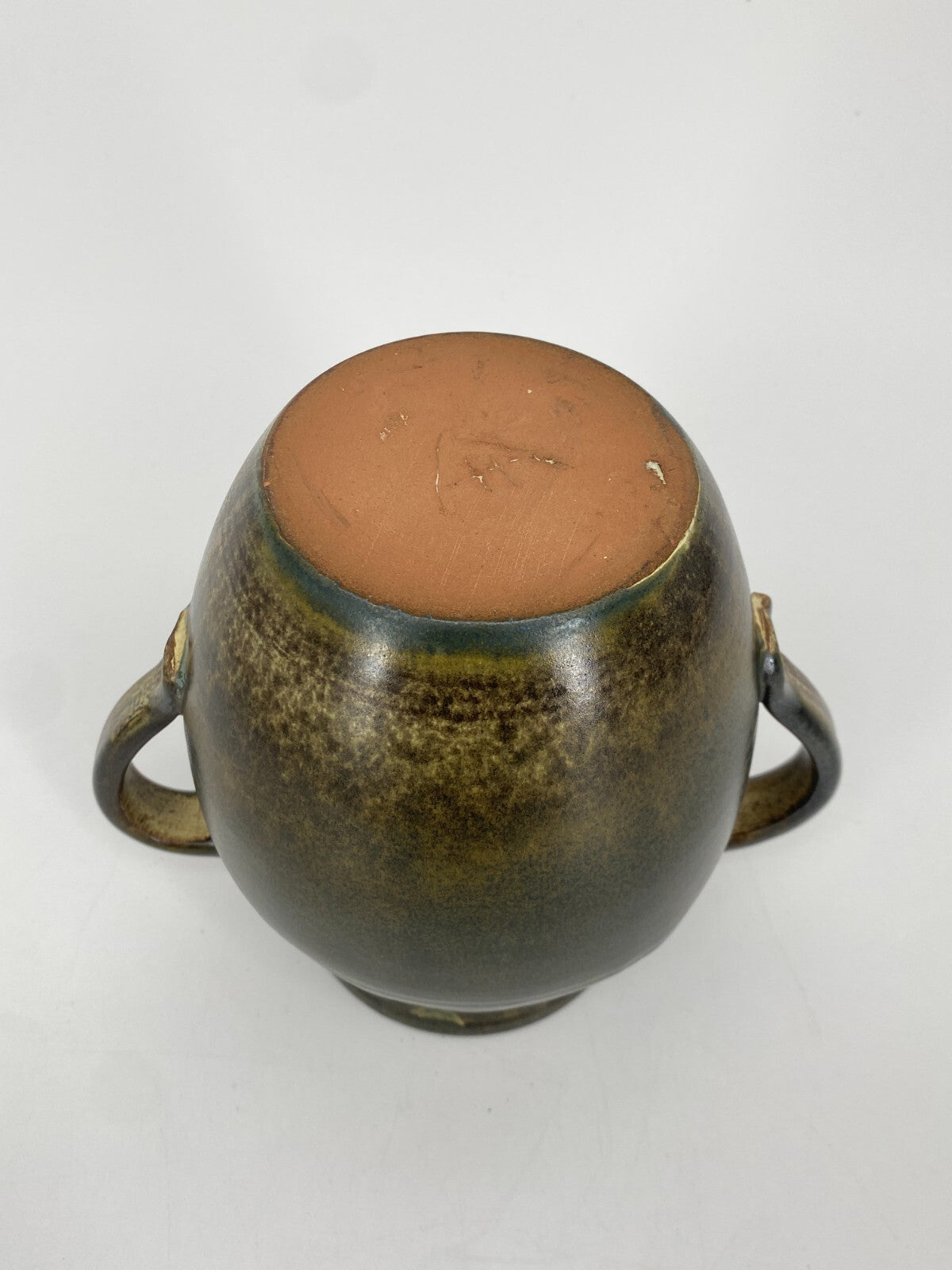* STUDIO KERAMIK HENKEL VASE AMPHORE KRUG GEFÄß GRÜN BRAUN 15,5CM VINTAGE