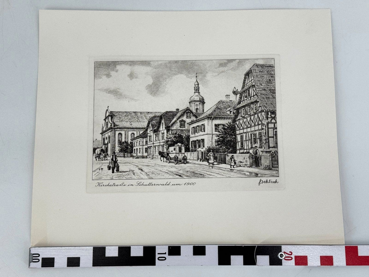 * HEINZ WEHLISCH ORIGINAL RADIERUNG KIRCHSTRAßE SCHUTTERWALD 1900