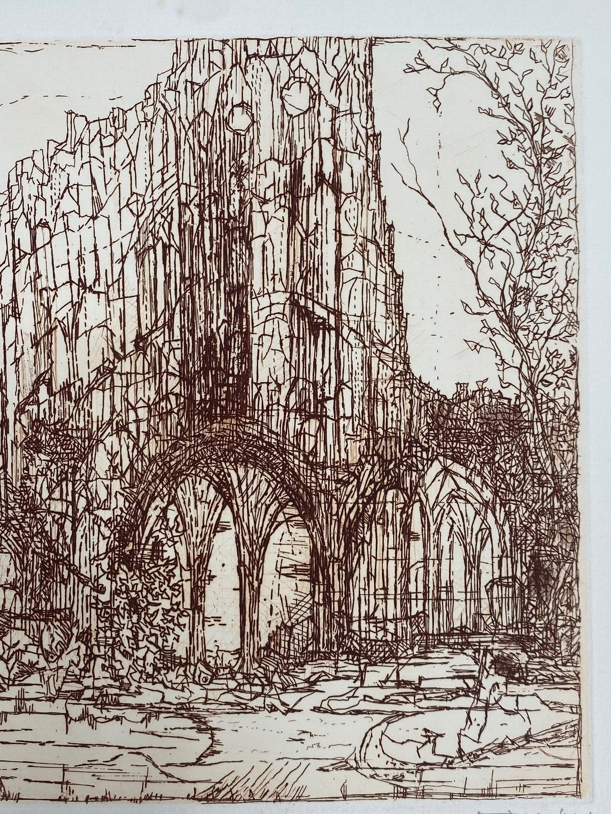 * RADIERUNG STRICHÄTZUNG BILD PAUL ELIASBERG OURSCAMP ENGLISCHROT BÜTTENPAPIER