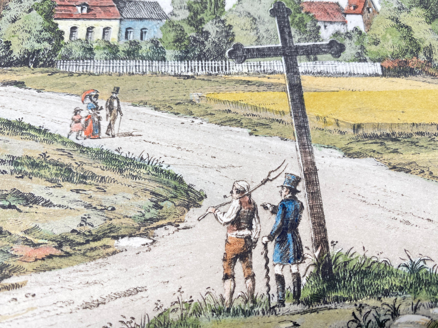 HEINZ WEHLISCH DEUTSCHER KÜNSTLER RADIERUNG DÜLKEN UM 1850 KOLORIERT SIGNIERT